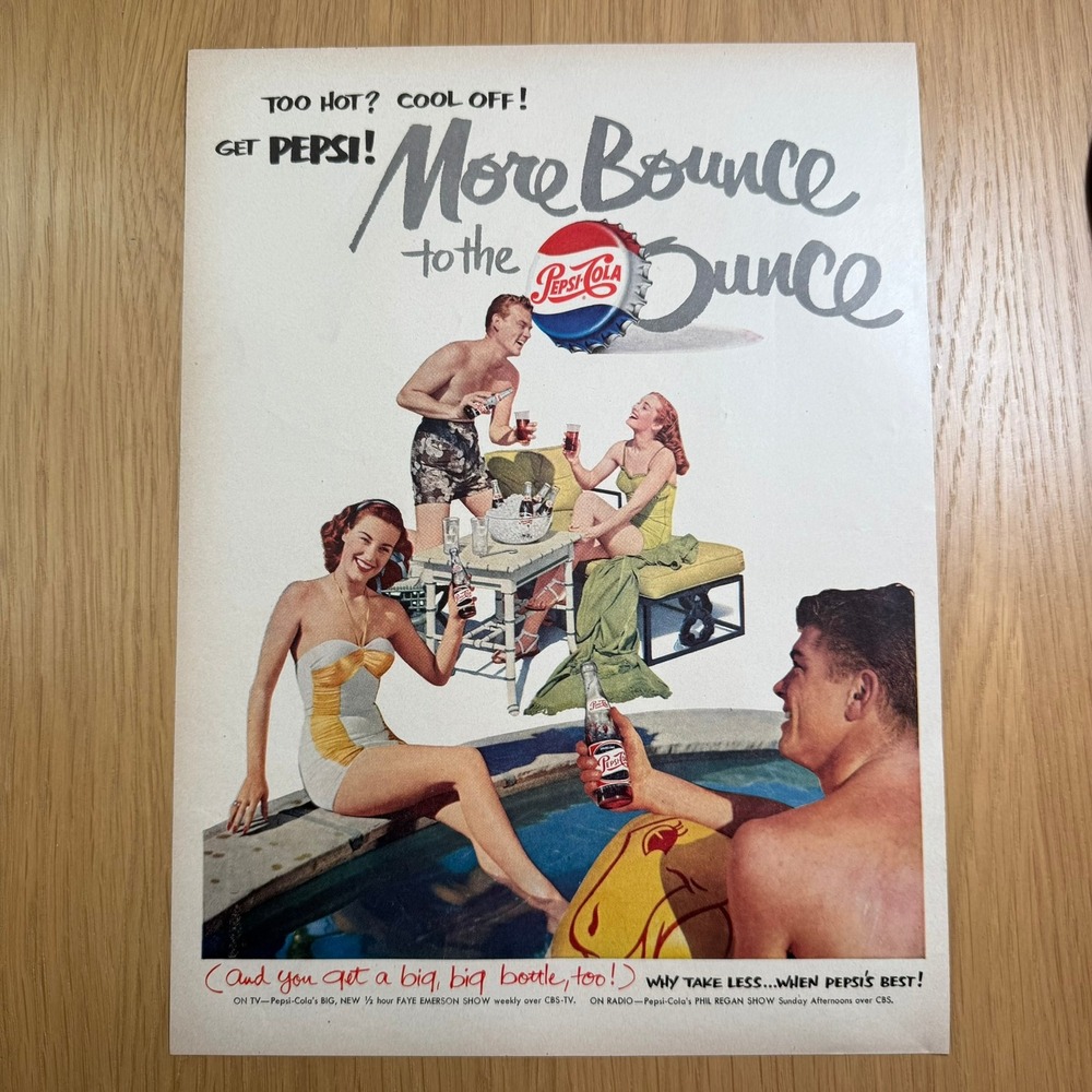 Vintage Pepsi Cola Poolside Ad 1951 More Bounce to the Ounce Print Decor Collect